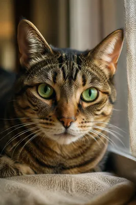 Calm Cat Portrait With Emerald Eyes