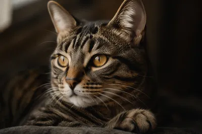 Golden Eyed Tabby Cat Close Up