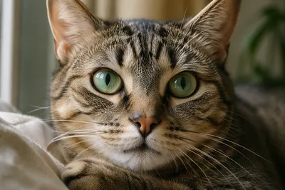 Close-Up Cat Portrait with Green Eyes