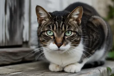 Tabby Cat Close Up with Green Eyes