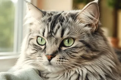 Close-Up Silver Tabby Cat Portrait