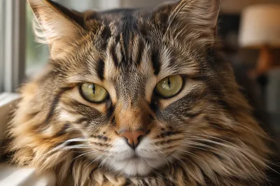 Close-Up Tabby Cat Portrait by Window