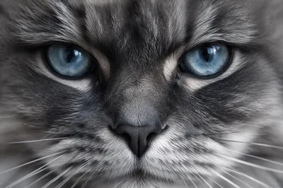 Gray Cat Blue Eyes Close Up
