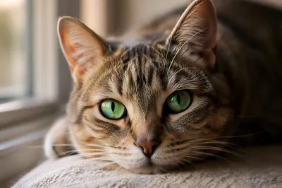 Calm Cat Portrait with Emerald Eyes