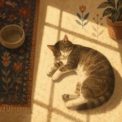 Sleeping Tabby Cat in Morning Sunlight