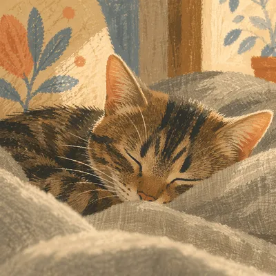 Sleeping Tabby Cat in Warm Sunlight