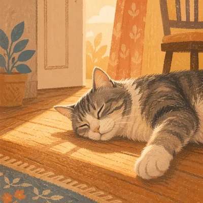 Sleeping Tabby Cat in Afternoon Sunlight