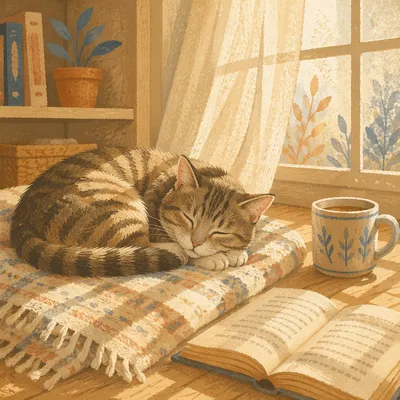 Sleeping Tabby Cat in Warm Sunlight