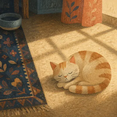 Sleeping Tabby Cat in Warm Sunlight