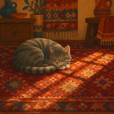 Sleeping Tabby Cat in Warm Sunlight