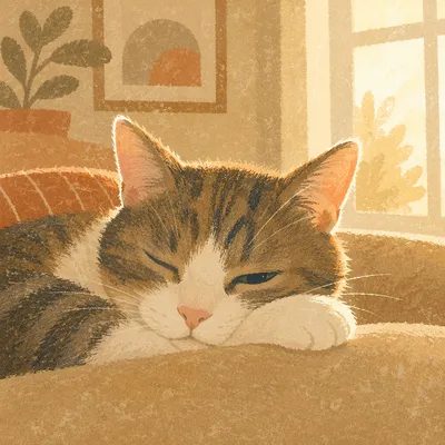Cozy Sleeping Tabby by Sunlit Window