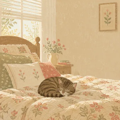 Sleeping Tabby Cat in Morning Sunlight