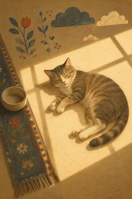 Sleeping Tabby Cat in Morning Sunlight