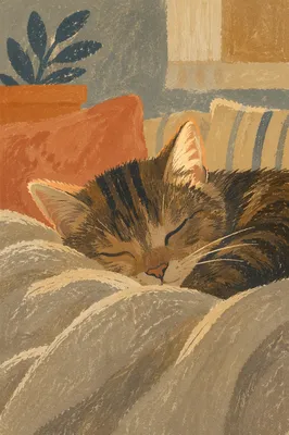 Cozy Sunlit Sleeping Tabby Cat