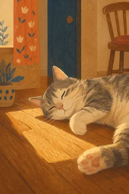 Sleeping Tabby Cat in Golden Sunlight