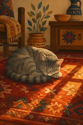 Sleeping Tabby Cat in Warm Sunlight