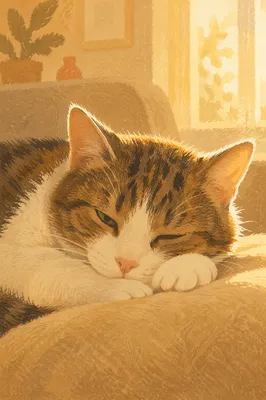 Cozy Sleeping Tabby by Sunny Window
