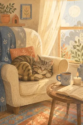 Sleeping Tabby Cat in Morning Sunlight