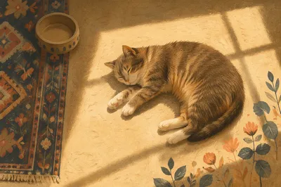 Sleeping Tabby Cat in Morning Sunlight