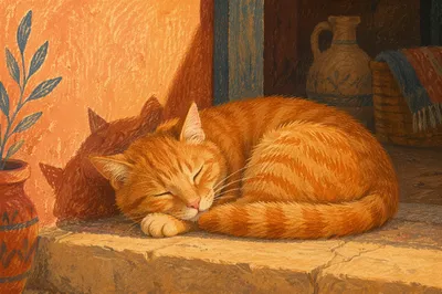 Sleeping Ginger Cat in Warm Sunlight
