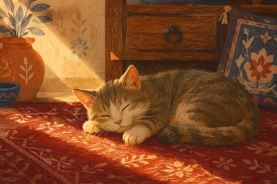 Sleeping Tabby Cat in Warm Sunlight