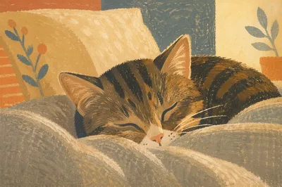 Sleeping Tabby Cat in Warm Sunlight