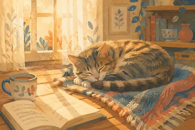 Cozy Sleeping Tabby Cat in Sunlight