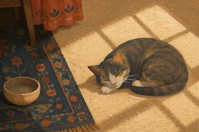 Sleeping Tabby Cat in Afternoon Sunlight