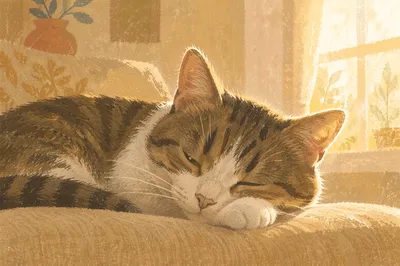 Cozy Sunlit Cat Resting by Window