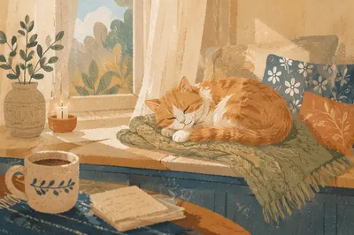 Sleeping Cat in Cozy Morning Sunlight