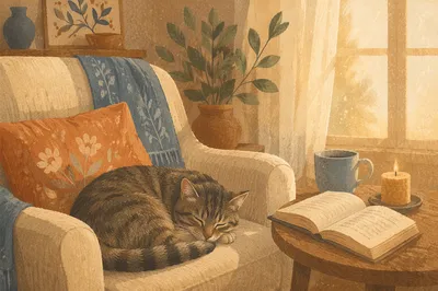 Sleeping Tabby Cat in Morning Sabbath Light