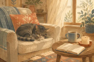 Sleeping Tabby Cat in Morning Sunlight