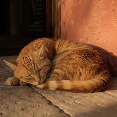 Sleeping Ginger Cat in Warm Sunlight
