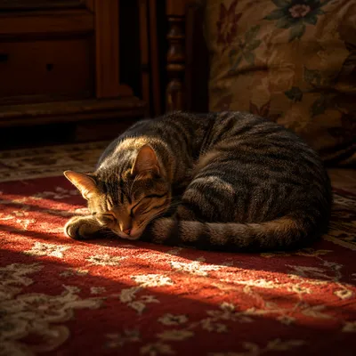 Sleeping Tabby Cat in Golden Sunlight
