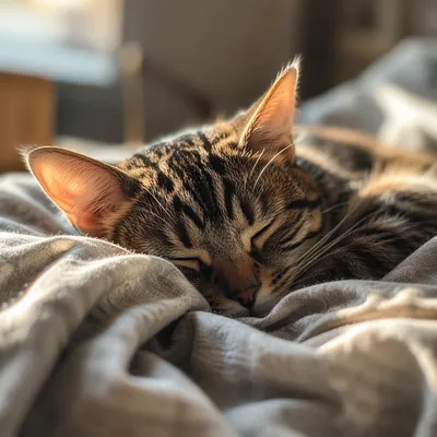 Sleeping Tabby Cat in Warm Sunlight