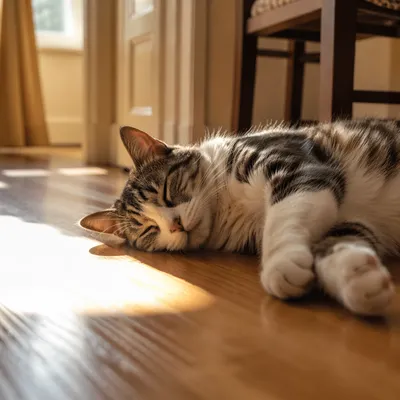 Sleeping Tabby Cat in Afternoon Sunlight