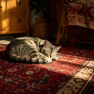 Sleeping Gray Tabby in Warm Sunlight