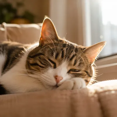 Cozy Sleeping Tabby Cat by Window