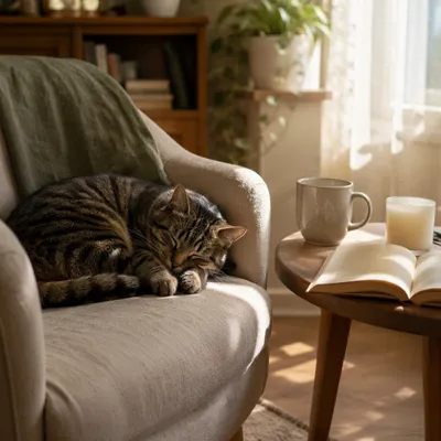 Sleeping Tabby Cat in Morning Sunlight