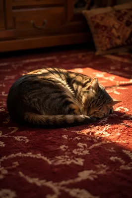 Sleeping Tabby Cat in Golden Sunlight