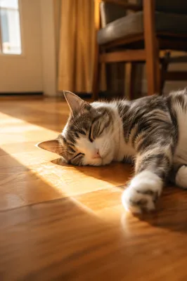 Sleeping Tabby Cat in Afternoon Sunlight