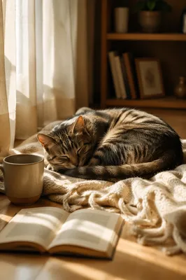 Sleeping Tabby Cat in Warm Sunlight