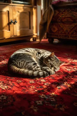 Sleeping Gray Tabby in Warm Sunlight