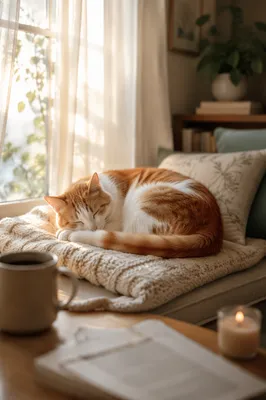 Sleeping Cat in Cozy Morning Sunlight