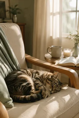 Sleeping Tabby Cat in Morning Sunlight