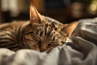 Sleeping Tabby Cat in Warm Sunlight