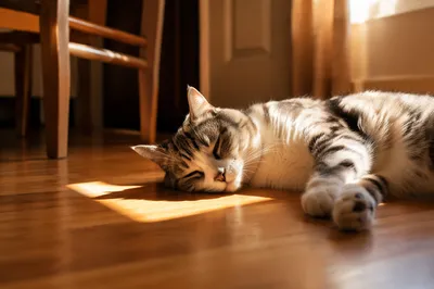 Sleeping Tabby Cat in Warm Sunlight