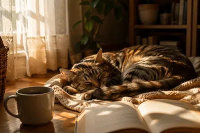 Peaceful Tabby Cat Sleeping in Sunlight
