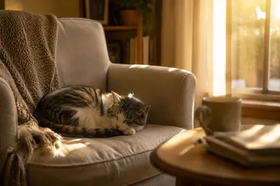 Sleeping Cat by Sunlit Window
