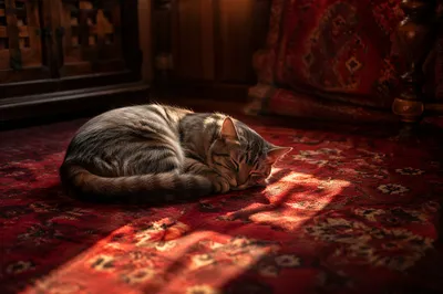 Sleeping Gray Tabby in Warm Sunlight